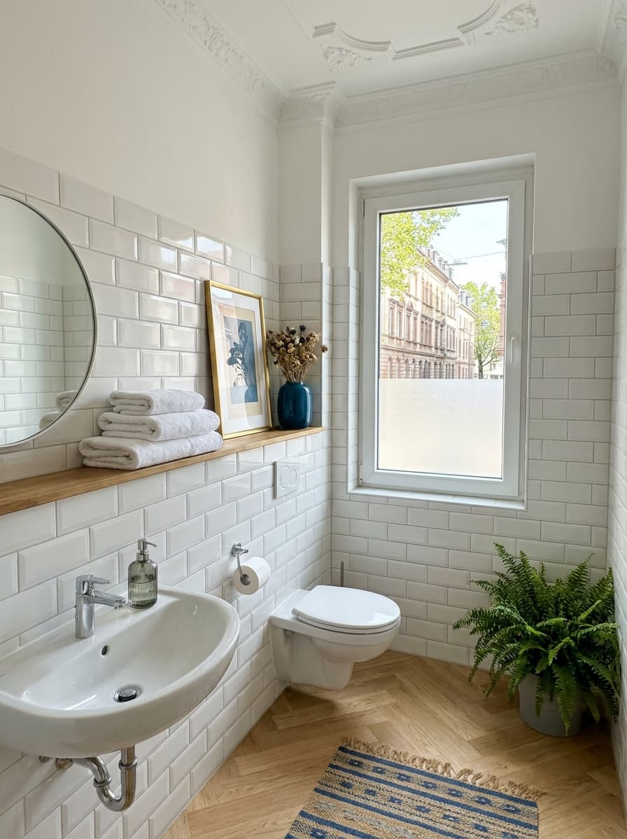 Clean bathroom with folded towels